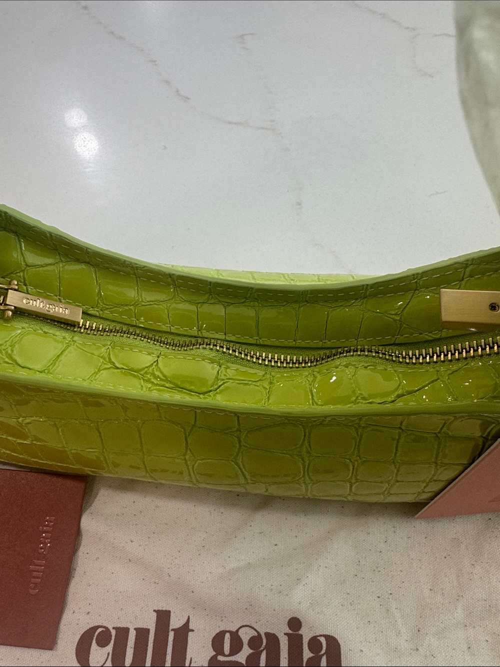 cult gaia lime croc-embossed mini shoulder bag with beaded handle - Picture 9 of 12